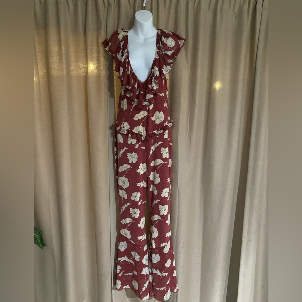 NWOT Free People Austyn Floral Ruffle Flare Leg Jumpsuit - Picture 9 of 14